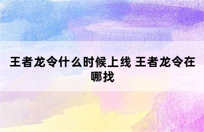 王者龙令什么时候上线 王者龙令在哪找